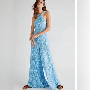 Free People Arlo Jumpsuit Blue Floral XS